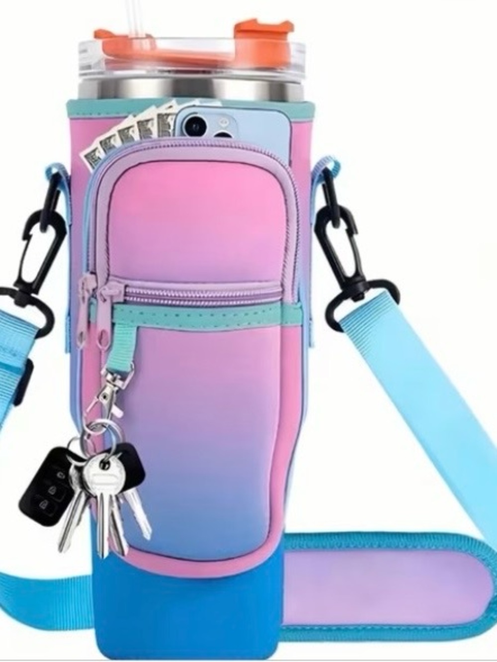 Source Unknown Pink and Blue Gradient Crossbody Water Bottle Holder
